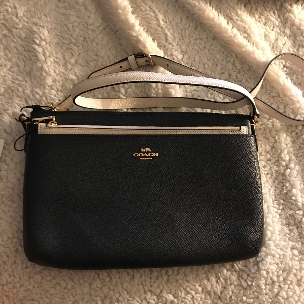 NWT Coach Cross body Bag Navy with White
